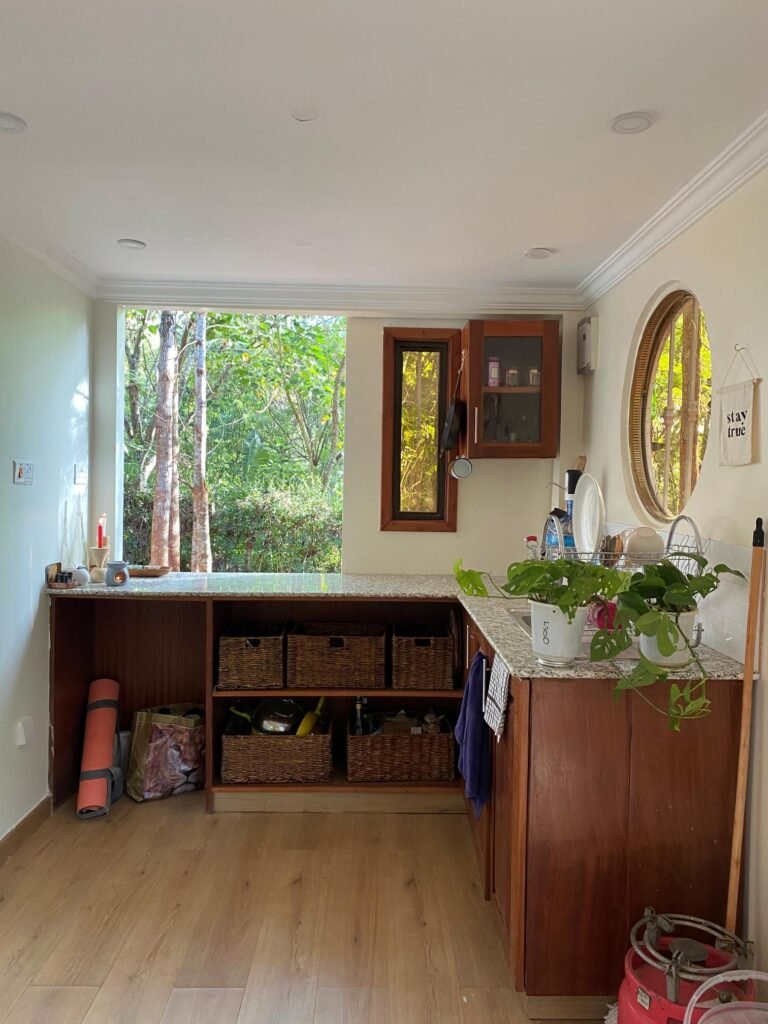 Open plan kitchen in my shipping container home in Kenya